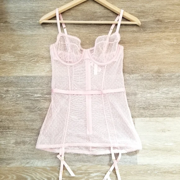 Victoria's Secret Very Sexy Pink Sheer Mesh Lace Garter Lingerie Dress NWT - Picture 9 of 12